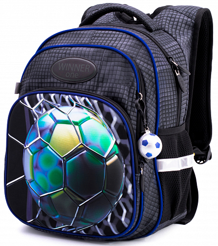 Ортопедичний рюкзак Winner / SkyName для хлопчика Футбол 38х29х19 см Чорний для першокласника (R3-226)