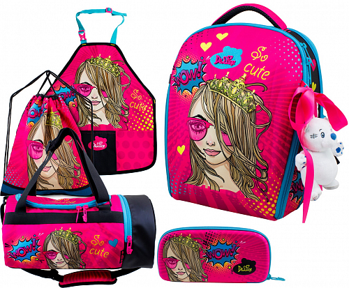 Ортопедичний шкільний рюкзак (ранець) з набором рожевий для дівчаток Delune з Принцесою для 1 класу 35х27х16 см (Full-set 7mini-022) 