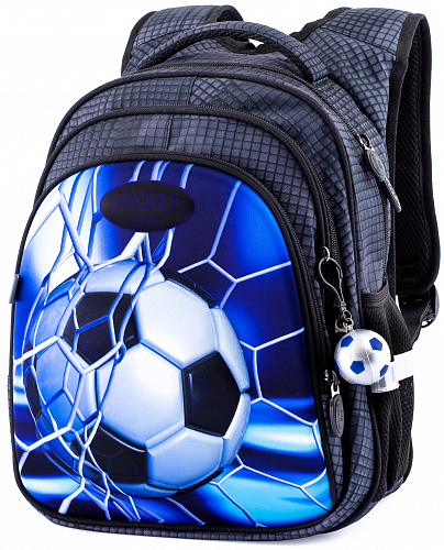 Ортопедичний рюкзак Winner  для хлопчика Футбол 38х29х16 см Сірий для першокласника (R2-168)