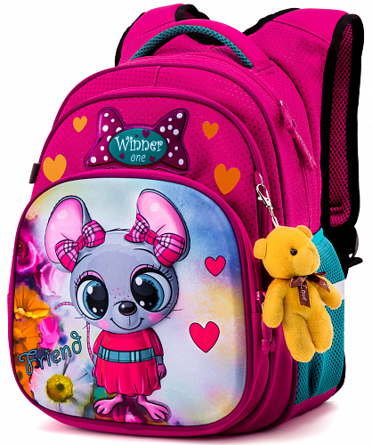 Ортопедичний рюкзак до школи Winner  для дівчинки Мишка 38х29х19 см Рожевий для першокласниць (R3-221)