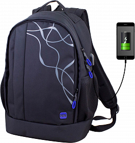 Молодіжний міський ортопедичний рюкзак чорний з синім з usb портом чоловічий Winner  для студентів, старшокласників (415 BL) Молодіжний міський ортопедичний рюкзак чорний з синім з usb портом чоловічий Winner  для студентів, старшокласників (415 BL)