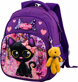Шкільний ортопедічексій рюкзак Winner  для дівчинки Кот 34х25х16 см Фіолетовий для 1 класу (1704) Шкільний ортопедічексій рюкзак Winner  для дівчинки Кот 34х25х16 см Фіолетовий для 1 класу (1704)