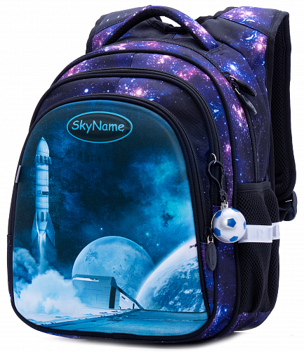 Шкільний рюкзак з ортопедичною спинкою для хлопчика Космос 38х29х19 см фіолетовий для початкової школи Winner One / SkyName R2-180