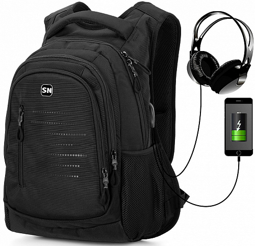 Підлітковий рюкзак з ортопедичною спинкою чорний з USB портом Winner  / SkyName(90-129 )