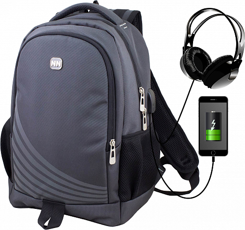 Міський молодіжний рюкзак з ортопедичною спинкою сірий з usb зарядним пристроєм чоловічий Winner  для студентів (416 GR) 