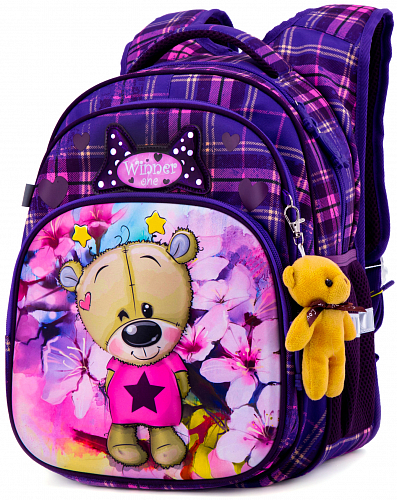 Ортопедичний шкільний рюкзак Winner One для дівчинки Мишка 38х29х19 см Фіолетовий для молодших класів (R3-223)