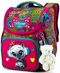 Ортопедичний рюкзак (ранець) до школи для дівчинки Winner  з Котом 34х26х14 см для першокласниці (2046) Ортопедичний рюкзак (ранець) до школи для дівчинки Winner  з Котом 34х26х14 см для першокласниці (2046)
