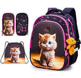 Ортопедичний рюкзак з пеналом та мішком для дівчинки School Standard з Котом для початкової школи (Full 150-2) Ортопедичний рюкзак з пеналом та мішком для дівчинки School Standard з Котом для початкової школи (Full 150-2)