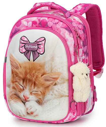 Ортопедичний рюкзак (ранець) до школи рожевий для дівчинки Winner /SkyName з Котиком 36х30х16 см для молодших класів (6032)