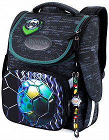 Шкільний рюкзак (ранець) з ортопедичною спинкою чорний для хлопчика Winner  з Футболом 34х26х14 см для першокласника (2050) Шкільний рюкзак (ранець) з ортопедичною спинкою чорний для хлопчика Winner  з Футболом 34х26х14 см для першокласника (2050)
