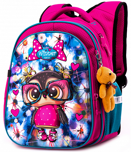 Шкільний рюкзак з ортопедичною спинкою Winner  для дівчинки Сова 38х29х19 см Рожевий в 1 клас (R1-004)