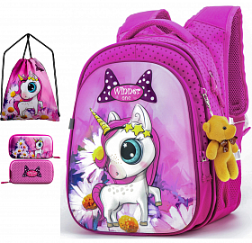 Шкільний рюкзак (ранець) з ортопедичною спинкою з мішком і пеналом рожевий для дівчинки Winner  для молодших класів (Full R1-005) Шкільний рюкзак (ранець) з ортопедичною спинкою з мішком і пеналом рожевий для дівчинки Winner  для молодших класів (Full R1-005)
