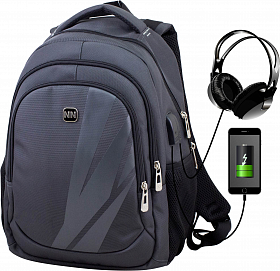 Молодіжний рюкзак для підлітків з ортопедичною спинкою темно-сірий з usb портом для хлопців Winner  для старшокласників (405-2 GR) Молодіжний рюкзак для підлітків з ортопедичною спинкою темно-сірий з usb портом для хлопців Winner  для старшокласників (405-2 GR)