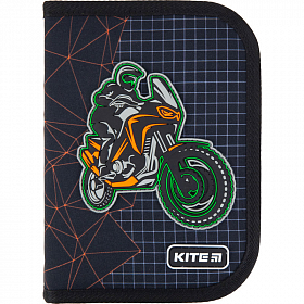 Пенал без наповнення Kite Education Motocross K21-622-2, 1 відділення, 2 відвороти Пенал без наповнення Kite Education Motocross K21-622-2, 1 відділення, 2 відвороти