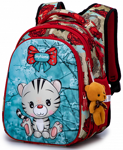 Шкільний рюкзак з ортопедичною спинкою для дівчинки бірюзовий з Котиком Winner /SkyName 37х30х16 см для молодших класів (R1-024)