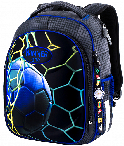 Шкільний рюкзак (ранець) з ортопедичною спинкою сірий для хлопчиків Winner з Футболом 36х29х17 см для першокласника (6017)
