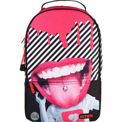 Молодіжний міський підлітковий рюкзак з портом USB для дівчат Kite City з губами в школу K21-2569L-1