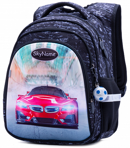 Шкільний рюкзак з ортопедичною спинкою для хлопчика Машина 38х29х16 см сірий для початкової школи Winner One / SkyName R2-178