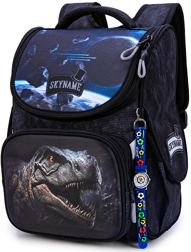 Ортопедичний рюкзак (ранець) до школи сірий для хлопчика Winner /SkyName з Динозавром 34х26х14 см для першокласника (2103)