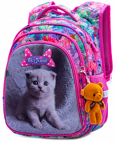 Ортопедичний рюкзак для дівчинки Котик 38х29х16 см рожевий для 1 класу Winner  / SkyName R2-176 Ортопедичний рюкзак для дівчинки Котик 38х29х16 см рожевий для 1 класу Winner  / SkyName R2-176
