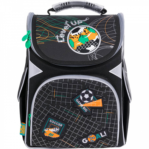 Ортопедичний рюкзак (ранець) для початкової школи чорний для хлопчика GoPack Education каркасний GO21-5001S-11 Level up